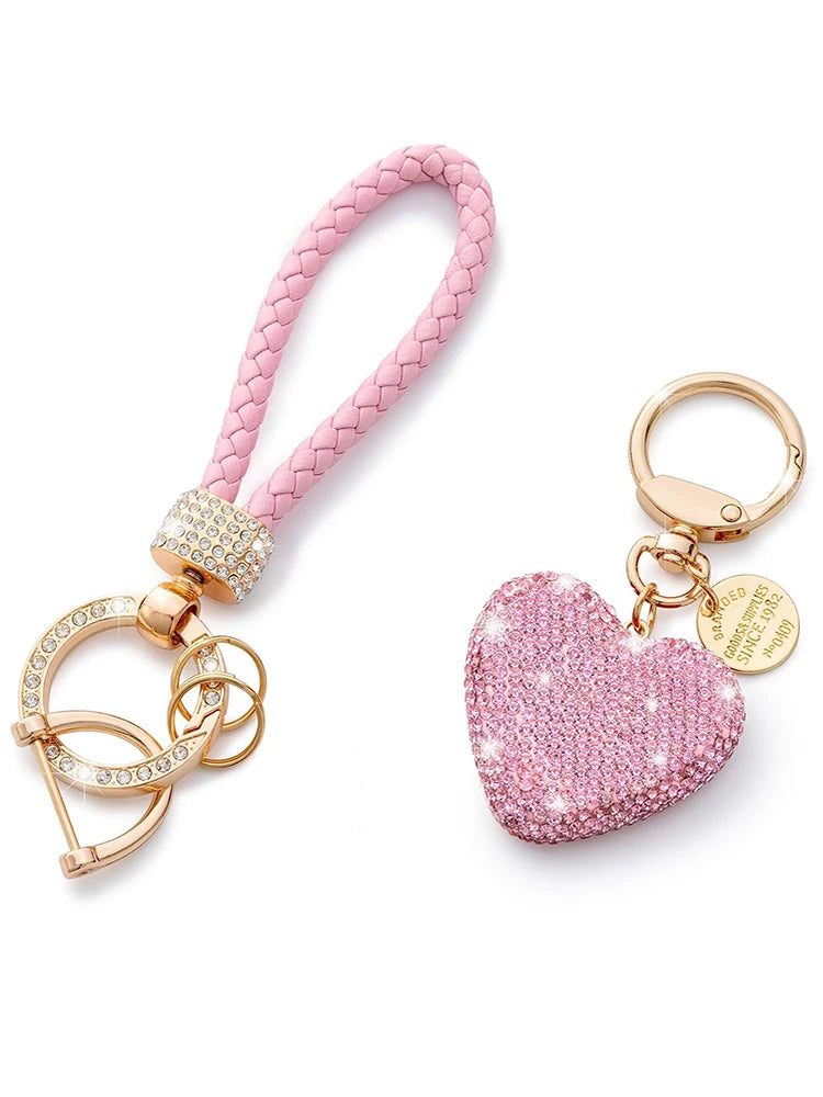 Sweet Heart Diamond Inlay Leather Rope Key Chain For Backpacks 👜💎🎀