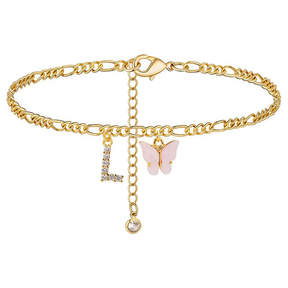 Kawaii Butterfly Initial A-Z Anklets 🌈✨ Waterproof Leg Chains for Trendy Girls | Cute Jewelry Gift for Parties 🦋💖
