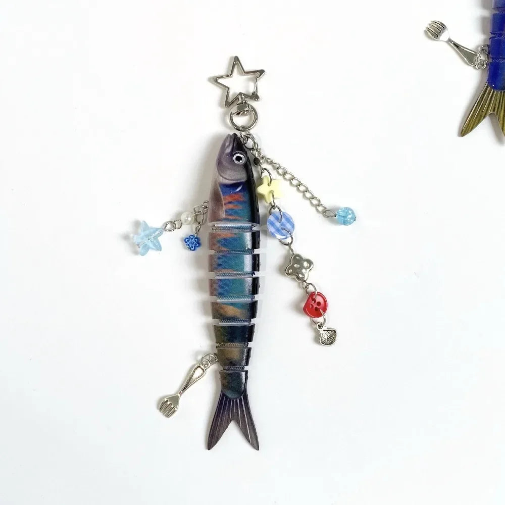 Playful Plastic Fish Keychain 🐟 Multi Jointed Backpack Charm Gift