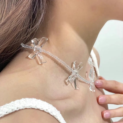 Kawaii Acrylic Bow Necklace 💖✨ - Cute Transparent Beaded Choker for Parties & Celebrations 🎉