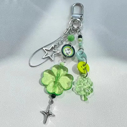 Delicate Pink Green Crystal Lucky Plant Keychain Charm 🍀🌸 Cute Phone Ornament
