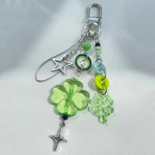 Delicate Pink Green Crystal Lucky Plant Keychain Charm 🍀🌸 Cute Phone Ornament