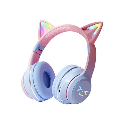 ✨ Kawaii Cat Ear Bluetooth Headphones 🎧 | RGB Glow Wireless Earphones for Kids & Teens 🎶 | Cute Stereo Sound & Mic 🐾