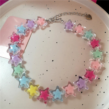 Kawaii Acrylic Heart & Star Choker 💖✨ - Retro Y2K Goth Aesthetic Necklace for Emo Girls