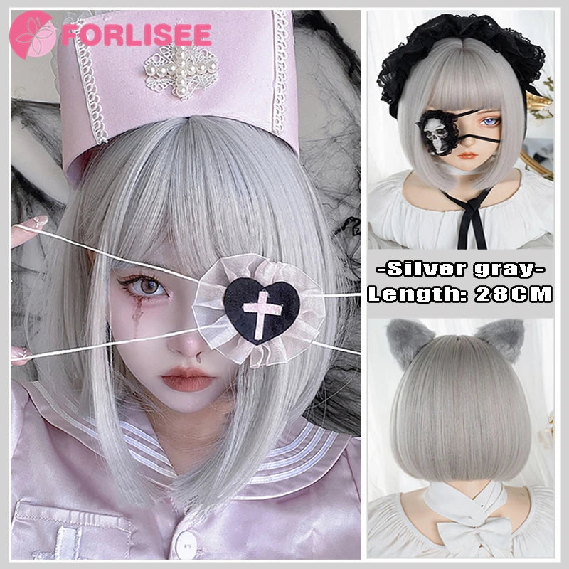 Kawaii Magic! 🌸✨ FORLISEE Black & Pink Long Straight Wig with Bangs - Perfect for Cosplay & Sweet Lolita Looks! 💖🎀