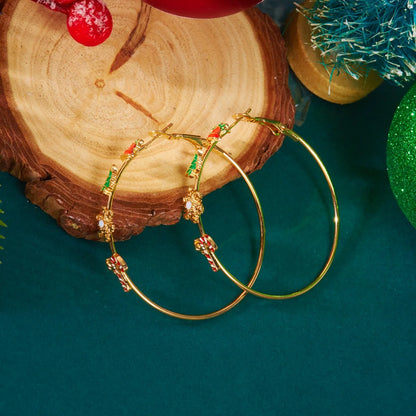 Cute Christmas Circle Hoop Earrings Unisex Bells Snowflakes Tree Dangle 🎄✨