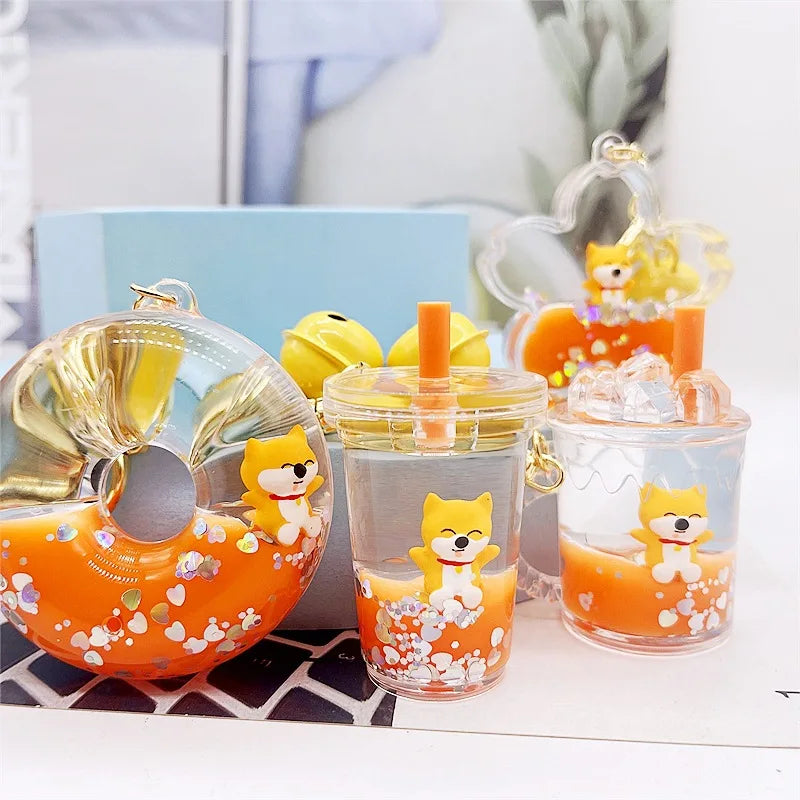 Kawaii Shiba Inu Donut Keychain 🍩✨ - Adorable Floating Bottle Pendant for Couples & Bag Charm! 💖