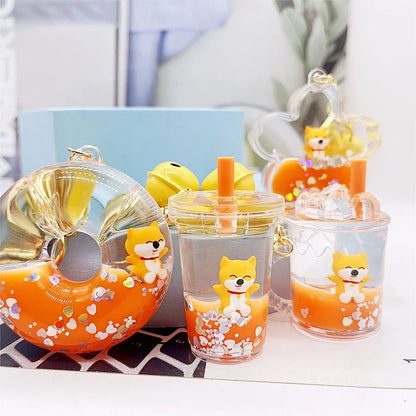 Kawaii Shiba Inu Donut Keychain 🍩✨ - Adorable Floating Bottle Pendant for Couples & Bag Charm! 💖