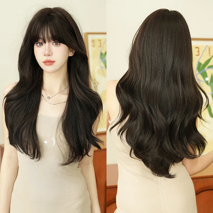 Kawaii Dreamy Sakura Pink Wavy Wig 🌸✨ | High-Density Curly Hair with Bangs for Sweet Girls 💖🎀