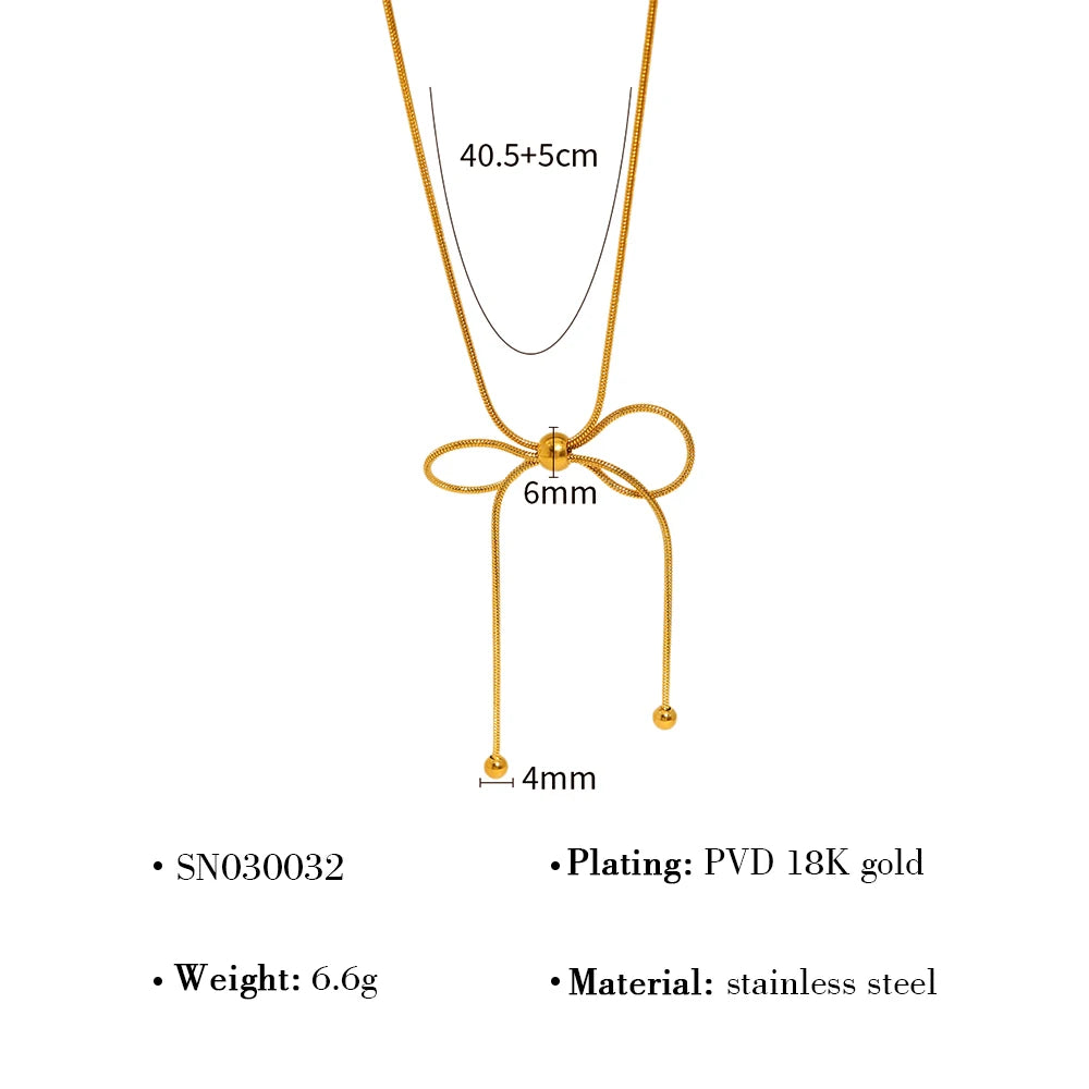 Kawaii Charm ✨ 18K Gold Plated Snake Chain Bow Pendant Necklace for Trendy Ladies 💖🥳