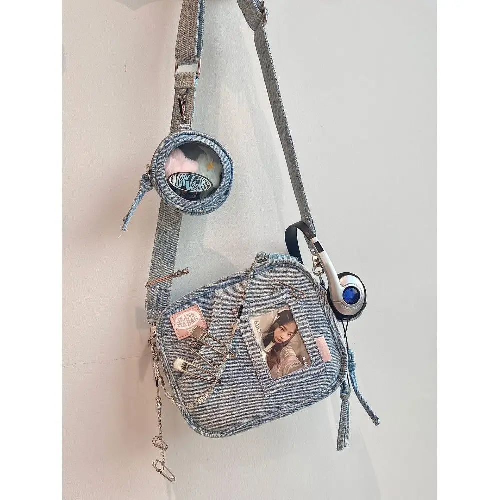 Kawaii Vintage Denim Baguette Bag 🌟✨ Cute Crossbody Handbag for Women 💖