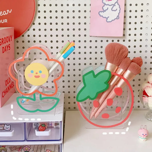 Acrylic Bear & Bunny Pen Holder 🐻🐰 - Cute Desktop Organizer for Makeup & Stationery ✨