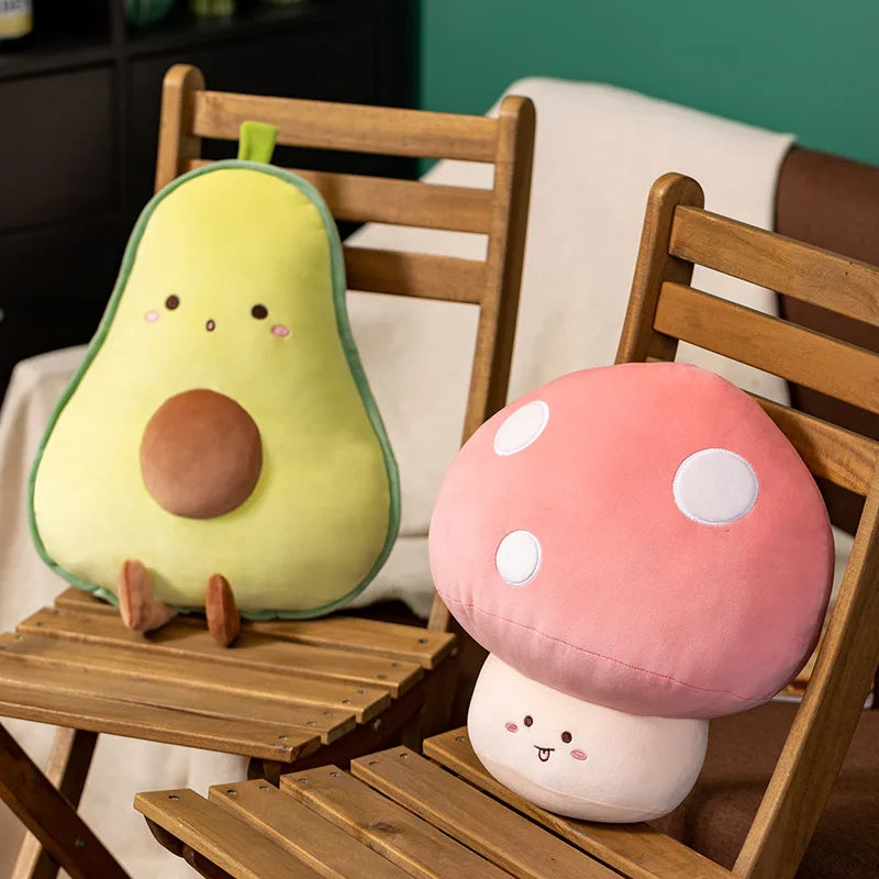 🍌 Plushy Fruit Friends: Adorable Avocado, Banana & Mushroom Pillows! 🌟🥕