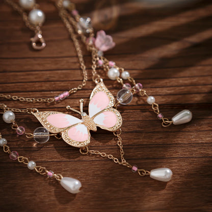 Kawaii Dreamy Butterfly Pearl Choker Necklace 🦋✨ | Trendy Multilayer Crystal Jewelry for Women 2024