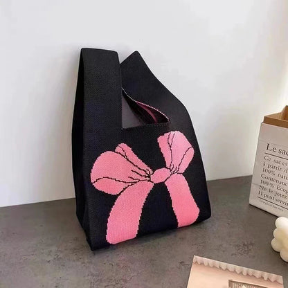Women Handmade Knot Wrist Bag CNew Bowknot Knit Handbags asual Small Bow Tote Bag Girls Reusable Shopping Bags