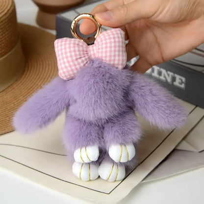 Plush Bunny Keychain Cute Bowknot Fur Rabbit Toy Charm 🐰✨