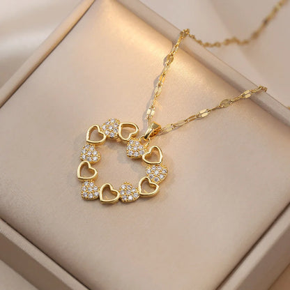 Kawaii Heartfelt Zircon Pendant Necklace 💖✨ for Charming Women & Girls - Adorable Party Jewelry & Gift Accessory!