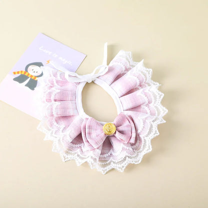 ✨ Elegant Pearl & Lace Pet Bib 🎀 Chic Ribbon Scarf for Pawsome Parties 🐾💖
