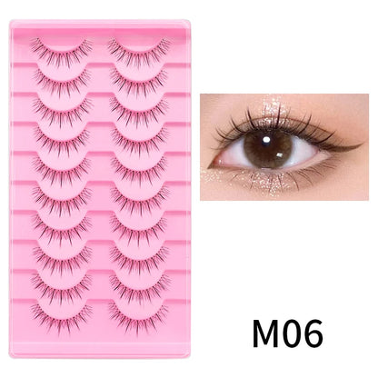 Adorable Manga Style False Eyelashes 10 Pairs Natural Full Strip Lashes For Anime Look Makeup ✨🐰🎀🌸