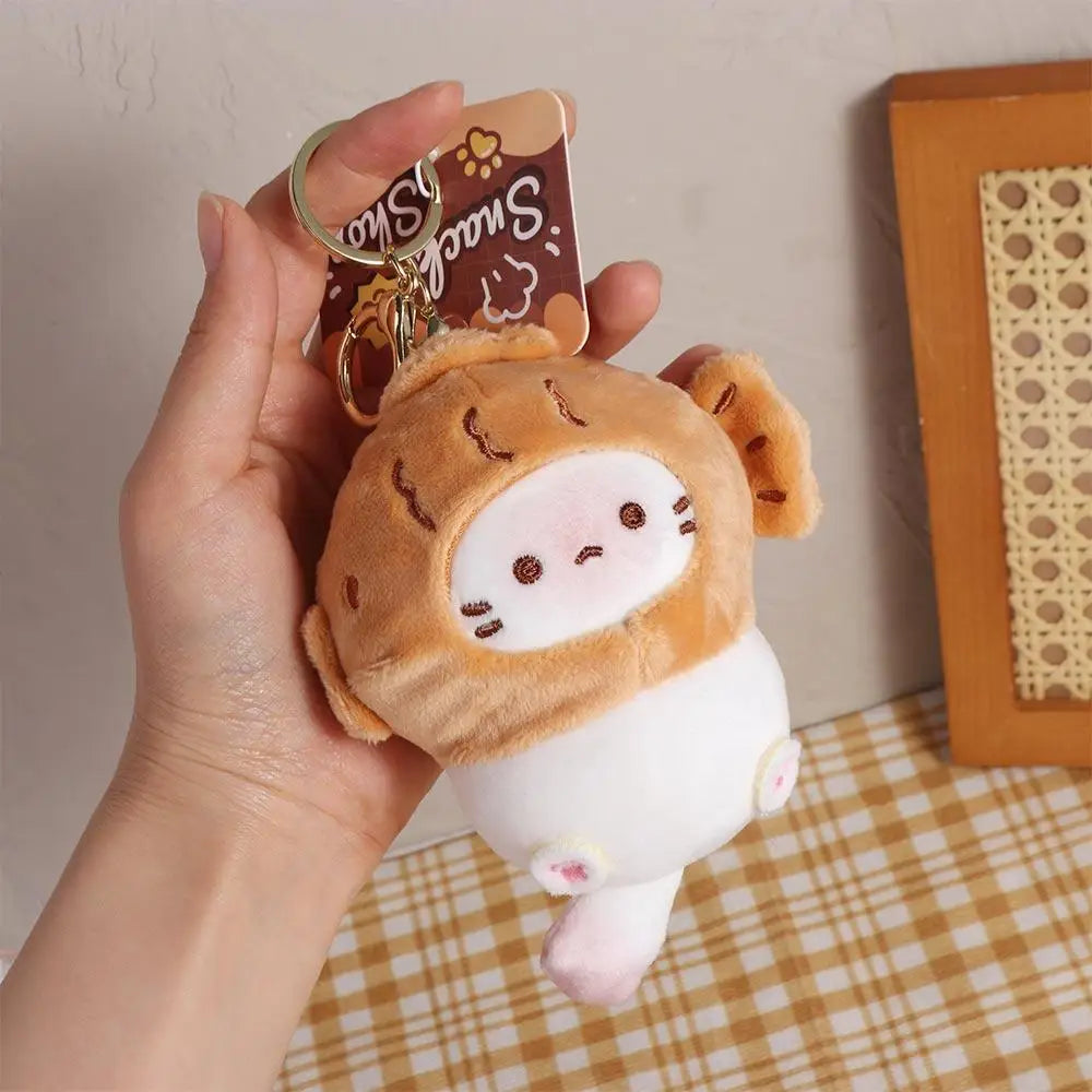 Kawaii Caramel Toast Cat Plush Keychain 🐾🍞 - Adorable Taiyaki & Fried Shrimp Pendant for Food Lovers!