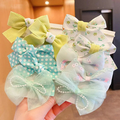 Kawaii 10-Piece Floral Bow Hairbands 🌸✨ | Adorable Elastic Hair Ties for Girls 🎀💕 | Stylish Kids' Headwear Accessories