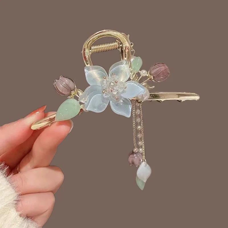 Kawaii Orchid Flower Pearl Tassel Hair Clip 🌸✨ | Adorable Ponytail Grabber for Girls | Trendy Fashion Hair Accessory!