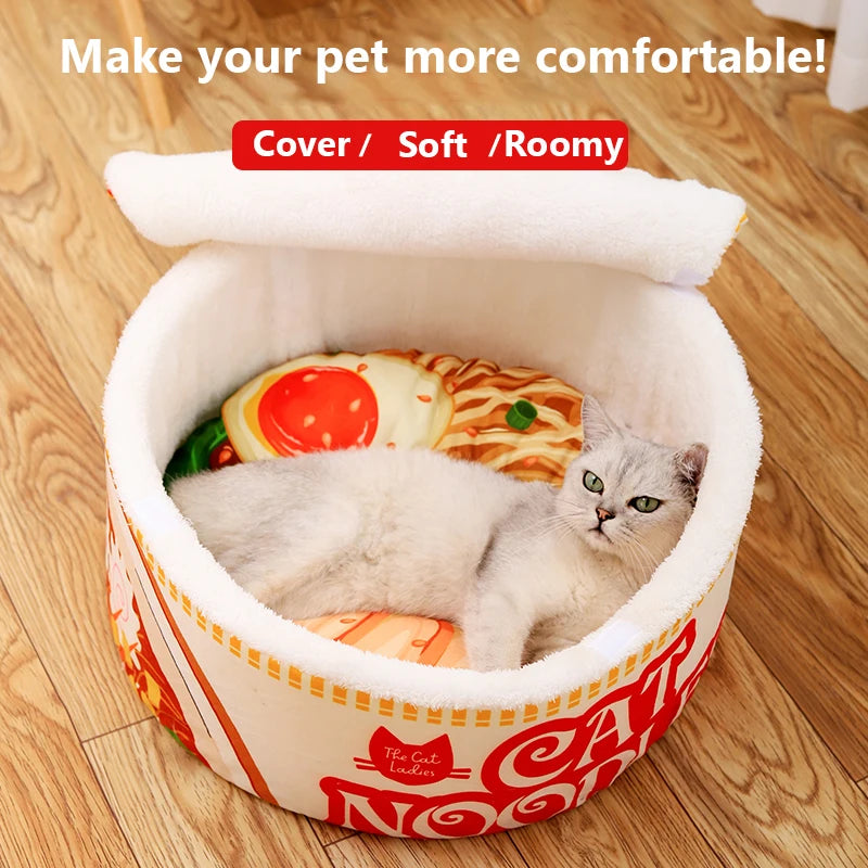 Kawaii Ramen Cat Cuddle Nest - Cozy Winter Retreat for Your Feline Friend 🐾💕