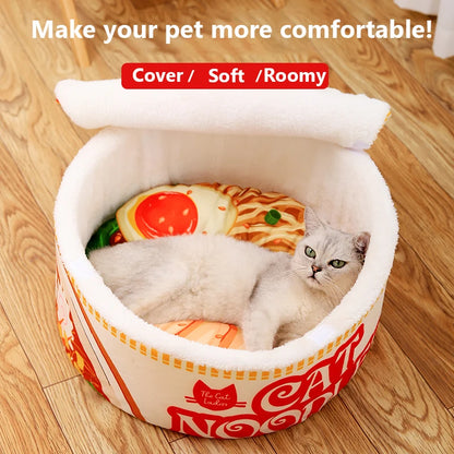Kawaii Ramen Cat Cuddle Nest - Cozy Winter Retreat for Your Feline Friend 🐾💕