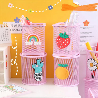 Kawaii Heart-Shaped Pen Holder 🌸 Cute Cartoon Organizer for Desk 🌈 Perfect Student & Office Decor ✏️✨