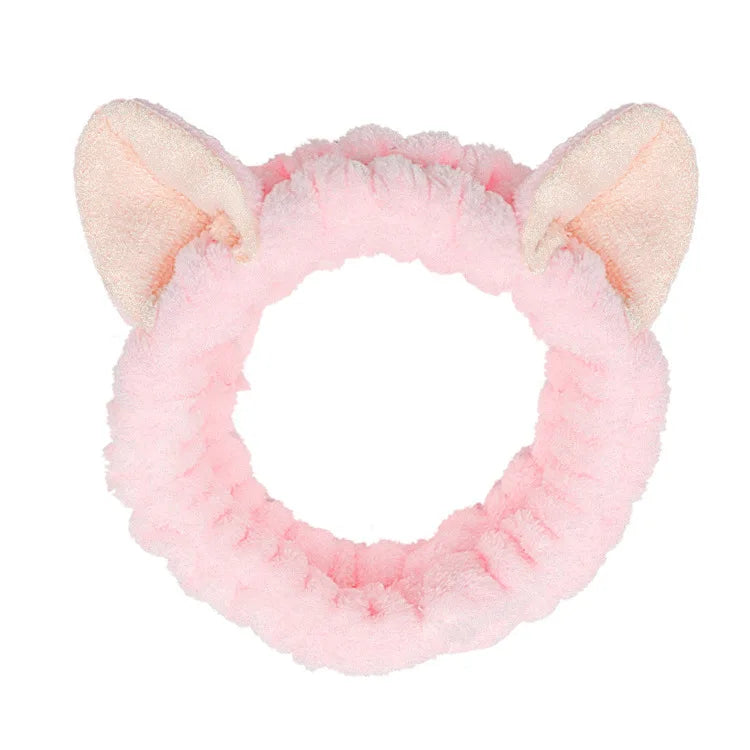 Women Wash Face Makeup Soft Coral Fleece Elastic Headband Head Wrap Cute Rabbit Bow Animal Ears Hairband Girl Hair Accessories