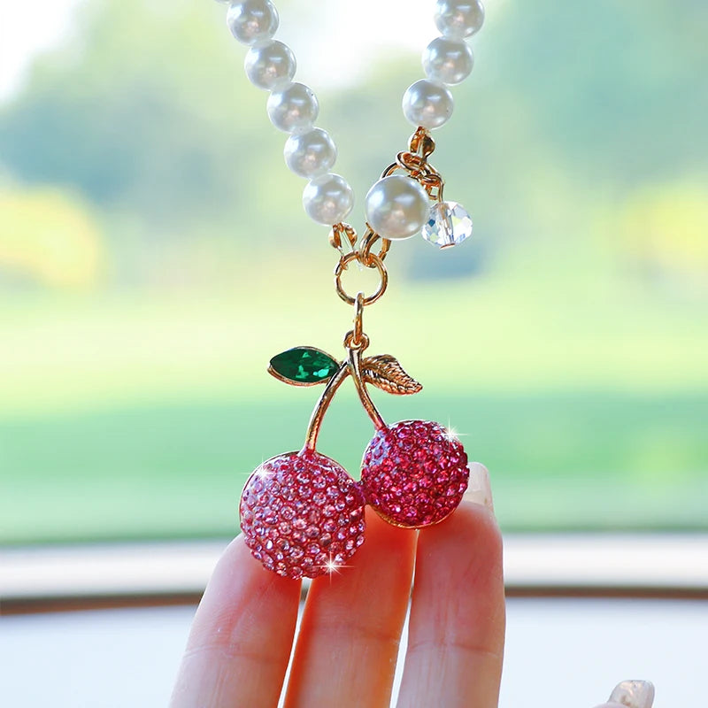 Kawaii Cherry Blossom Diamond Pendant 🌸✨ - Adorable Car Rearview Mirror Accessory & Gift! 🚗💎