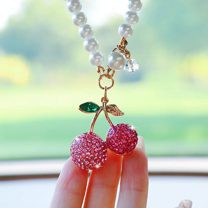 Kawaii Cherry Blossom Diamond Pendant 🌸✨ - Adorable Car Rearview Mirror Accessory & Gift! 🚗💎