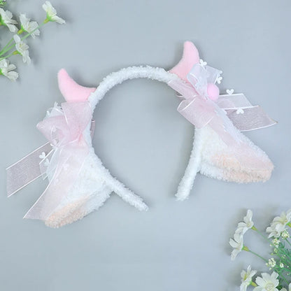 Lolita Headwear Sheep Ear Headband Girl Sweet Plush Hair Bands Sheep Horn Bows Decor Sheep Cosplay Sheep Ear Hair Hoop