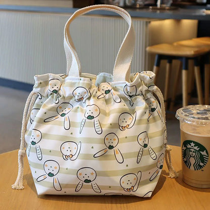 Kawaii Canvas Lunch Bag 🌸🌼 Cute Cartoon Flowers & Animals 🌈 Perfect for School & Picnics 🎒✨