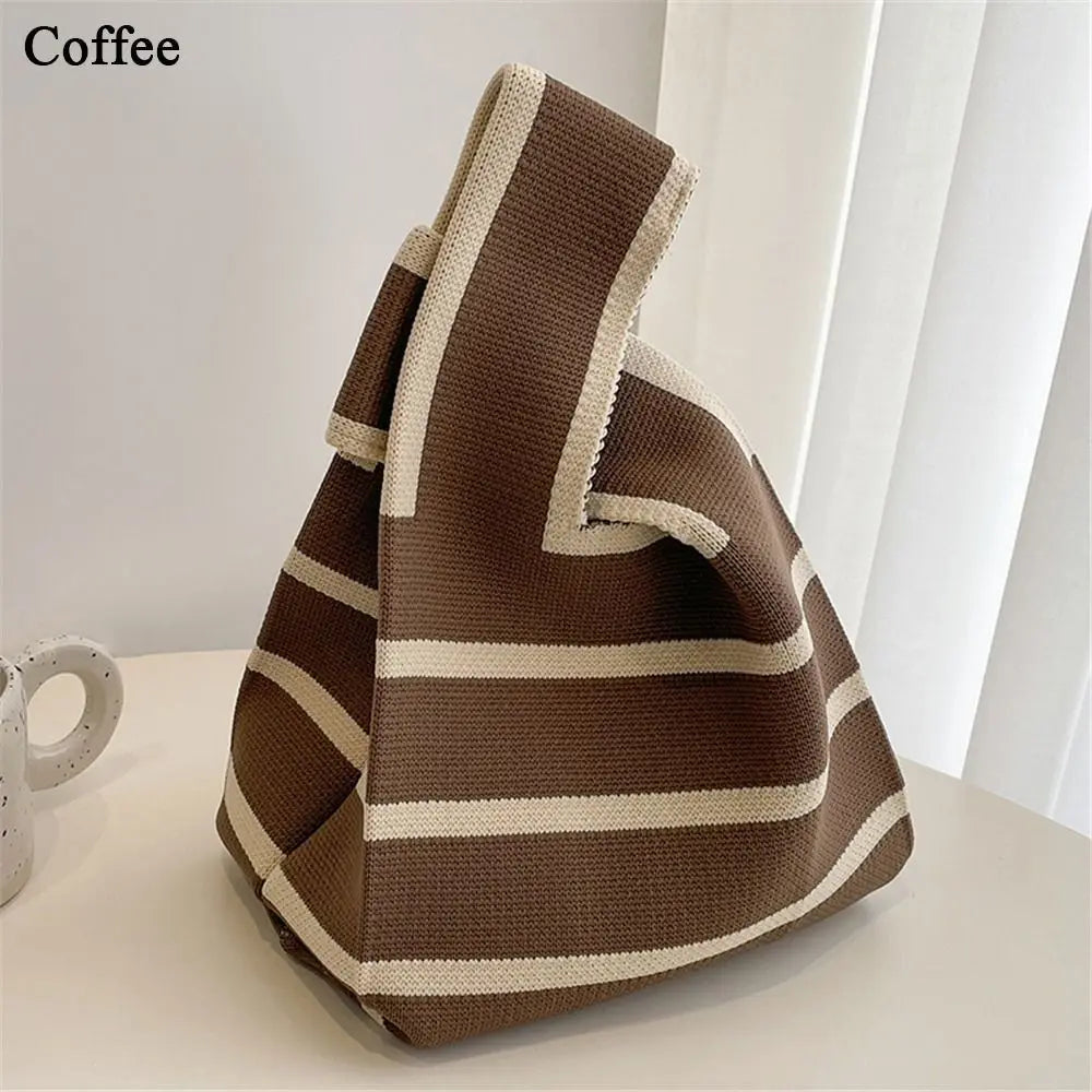 Kawaii Knitted Stripe Wrist Bag 🌈✨ | Adorable Large-Capacity Tote for Trendy Shopping 👜💕