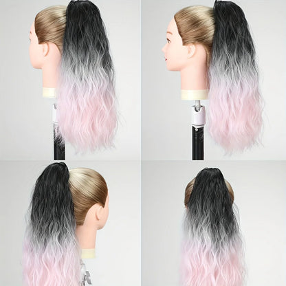 ✨ Kawaii 18" Gradient Water Wave Ponytail Clip-In Wig 🌸 Long Curly Hairpiece for Fun Styles! 💖