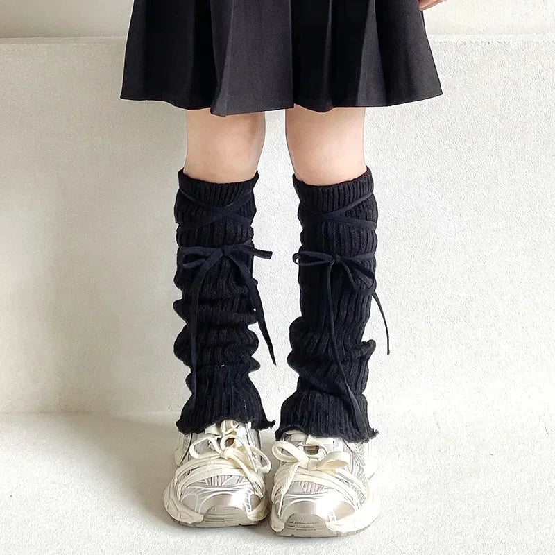 Kawaii Knitted Leg Warmers for Girls 🌸✨ Cute Lace Bowknot Design for Autumn Delight! 🧦💕
