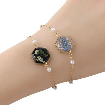 Unique Epoxy Resin Blue Flower Bracelets Elegant Pressed Flower Pendant Adjustable Chain Bracelets Wholesale Cute Charm Bracelet