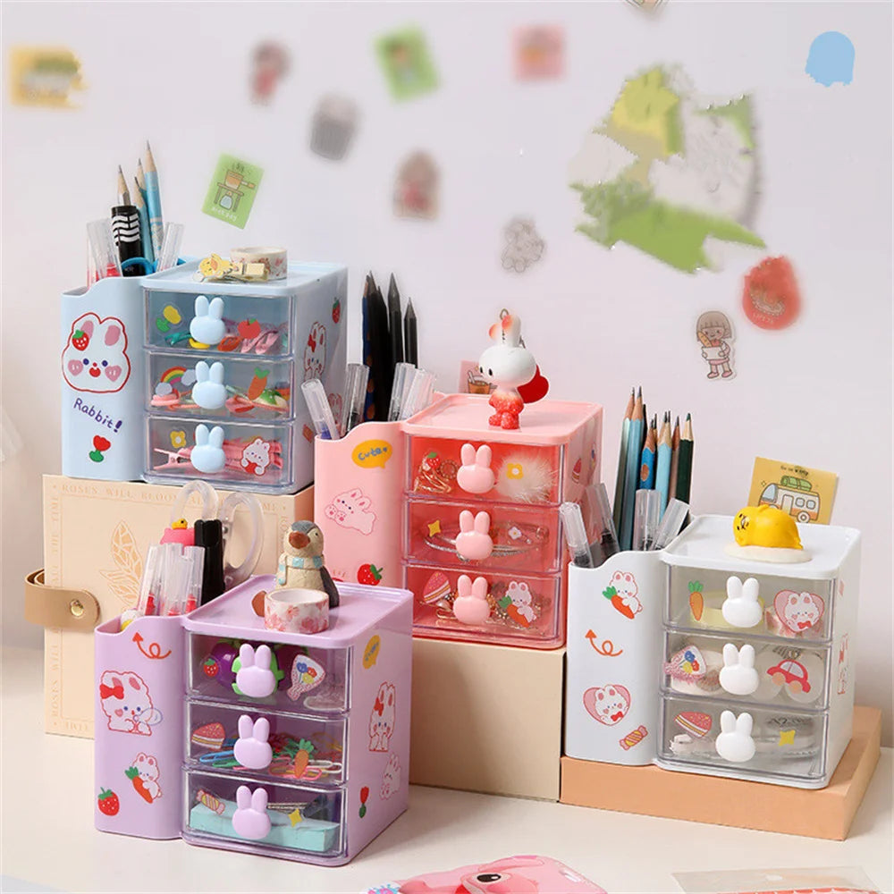 Kawaii Bunny Desktop Organizer 🐰✨ – Cute Storage Box for Stationery & Cosmetics 🌸🖊️