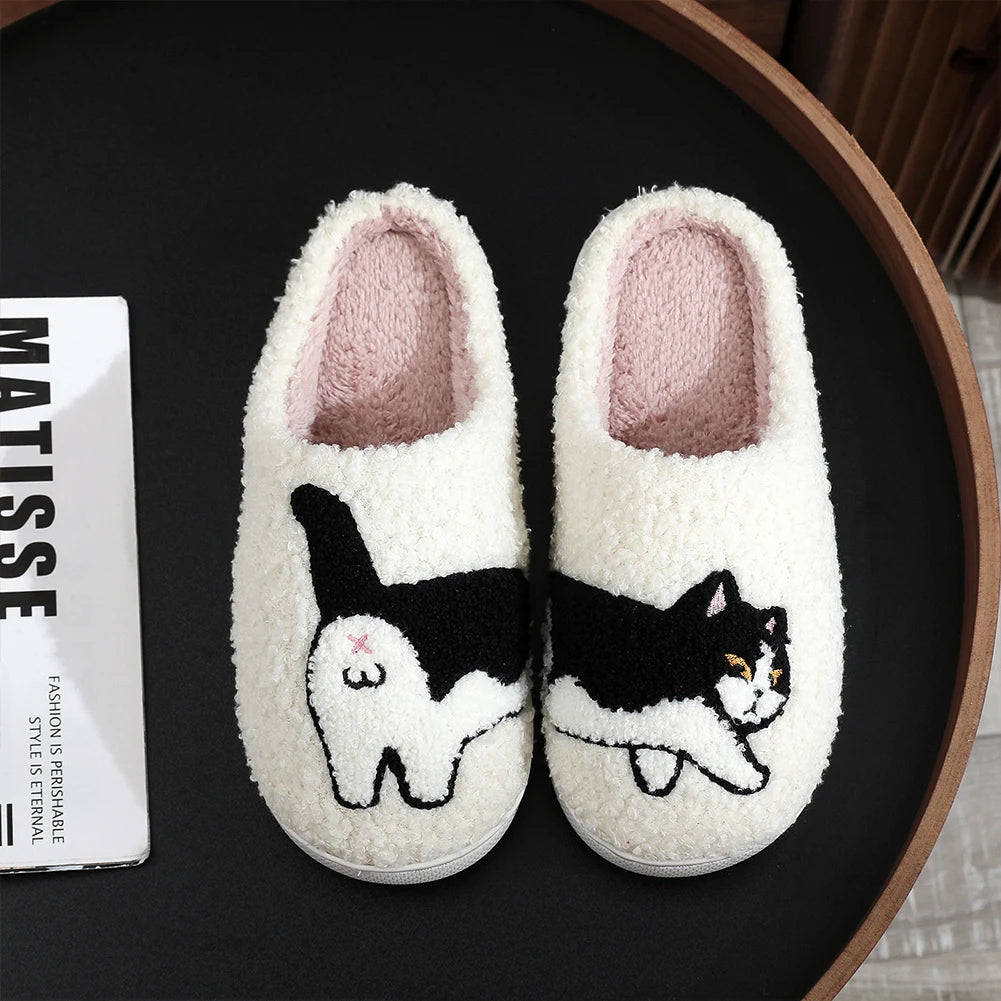 Kawaii Plush Cow & Cat Slippers 🐄🐱 | Cozy Non-Slip Indoor Footwear 👐✨ | Cute Warm Furry Slippers for Men & Women