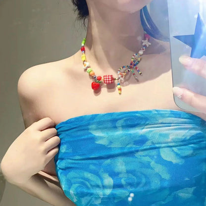 ✨ Cute Y2K Acrylic Bowknot Necklace 🌈 Colorful Beaded Charm for Trendy Women 🎀✨