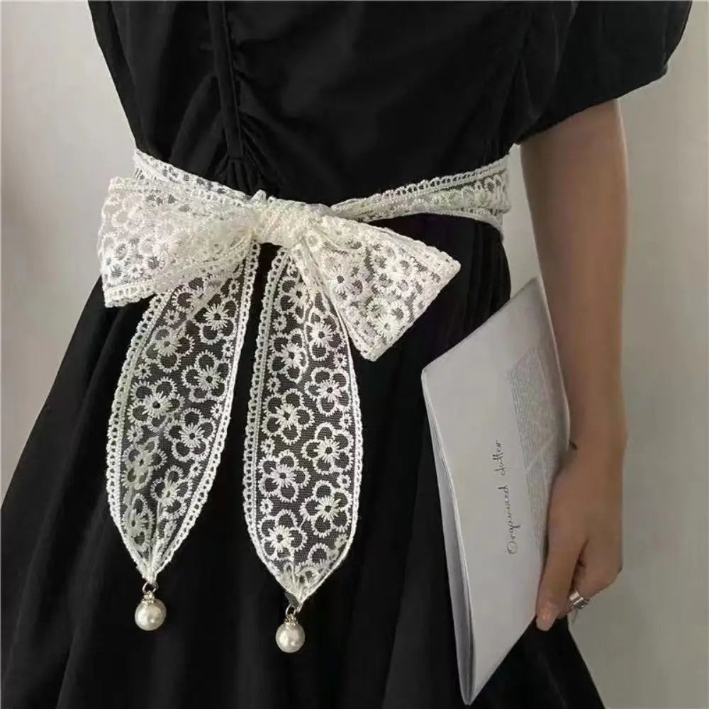 ✨ Kawaii Lace Waist Belt with Pearl Charm 🌸 Elegant Accessory for Sweet Style 💖 Perfect for Dresses & Skirts!