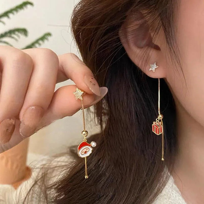 Moving Santa Tassel Drop Earrings For Women Christmas Charm Zircon Snowflake 🌟🎄