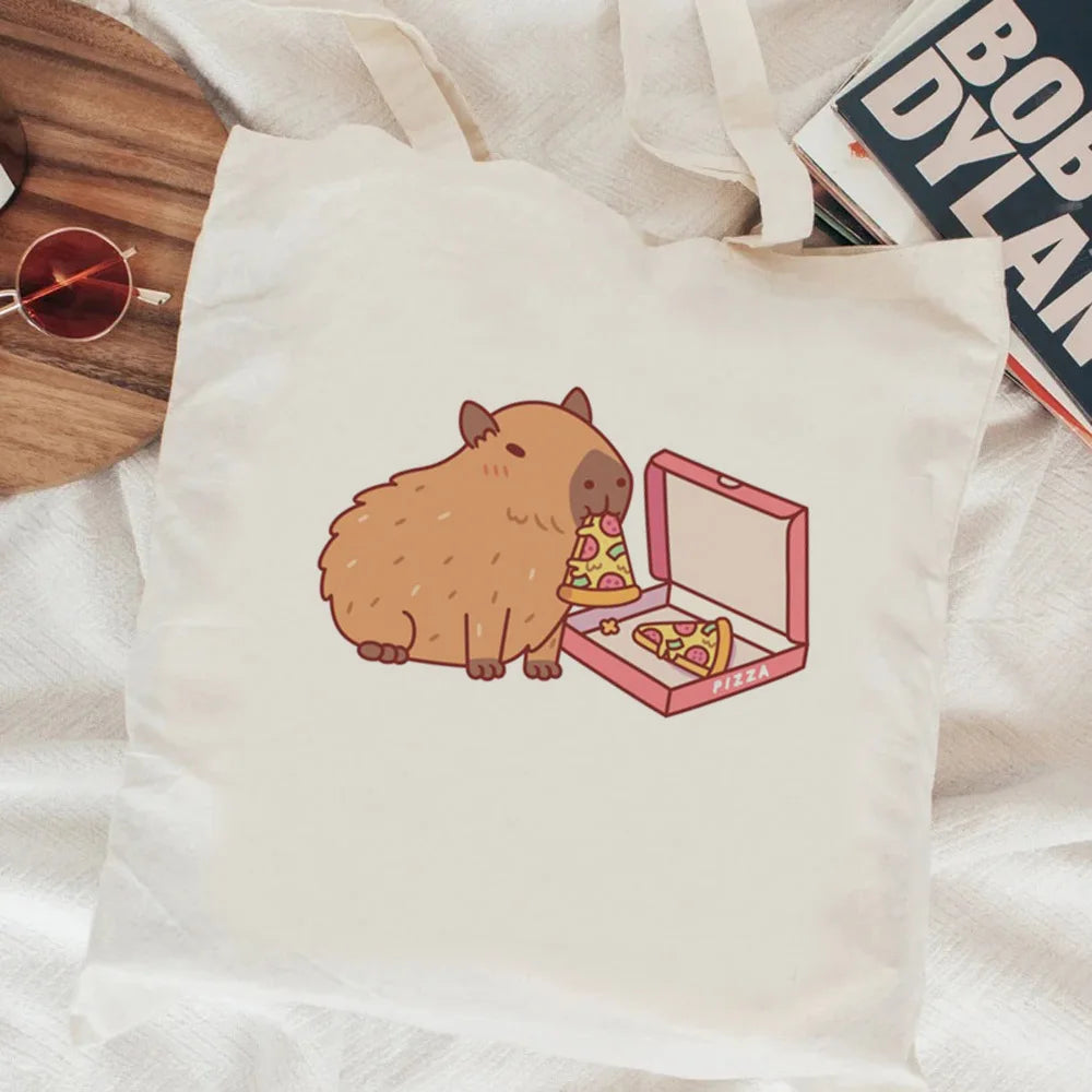 Kawaii Capybara Canvas Shopping Bag 🛍️✨ - Eco-Friendly Tote for Adorable Adventures! 🌿😊