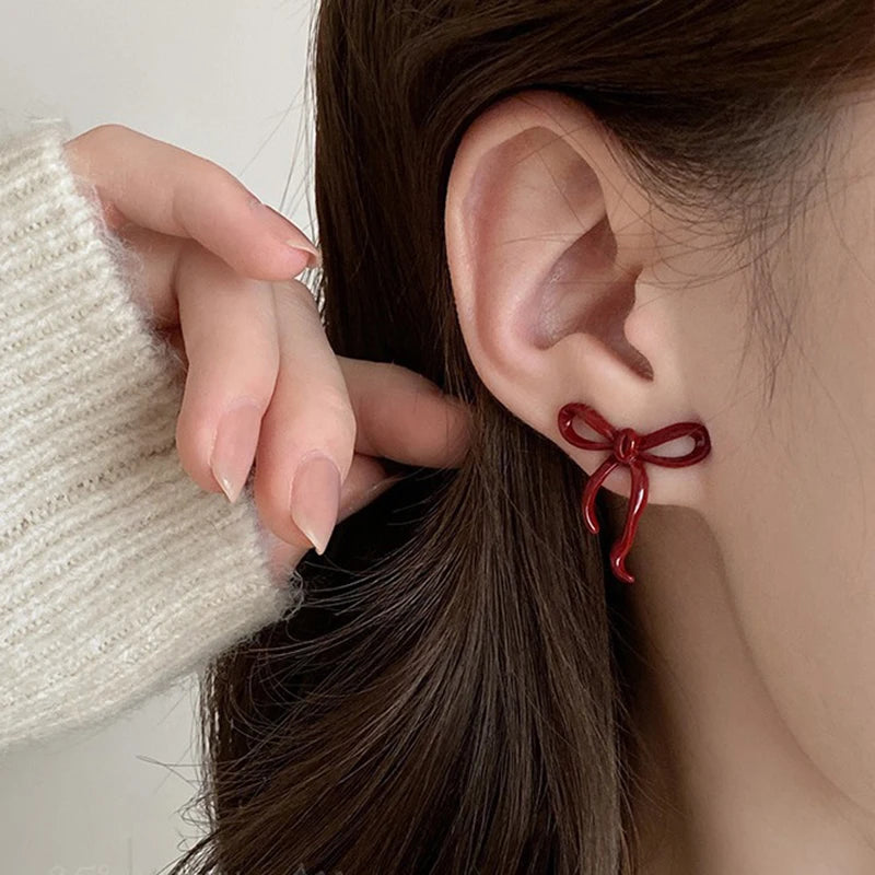 Kawaii Red Bowknot Stud Earrings 🎀✨ | Adorable Ear Jewelry for Women & Girls | Perfect Gift for Any Occasion!