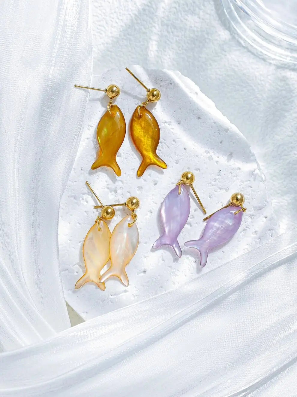 Pastel Shell Fish Pendant Earrings For Women Multicolor Beach Party Jewelry Waterproof Stainless Steel 💖🐟✨