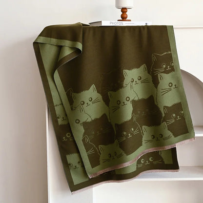 Cat Print Jacquard Scarf For Women Warm Winter Shawl 175cm Long 🐾