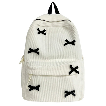 Charming Bowknot Corduroy Backpack 🎀✨ Cute Daypack for School & Travel 🦋🎒