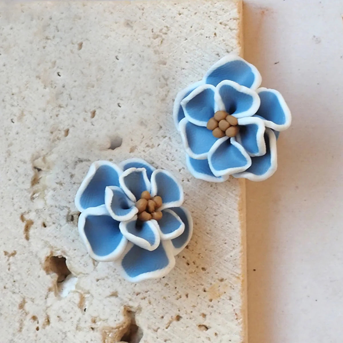 Navy Blue Flower Polymer Clay Dangle Earrings Cute For Women 💙✨