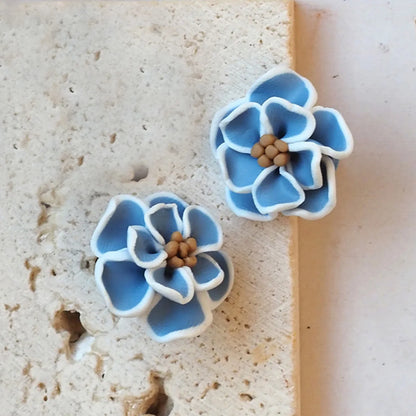 Navy Blue Flower Polymer Clay Dangle Earrings Cute For Women 💙✨